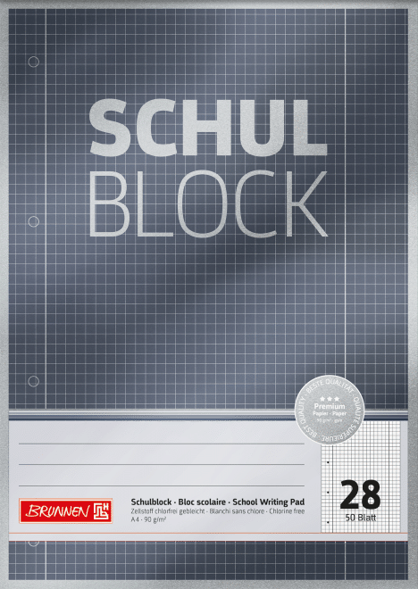 Block Premium „Schulblock“ A4 kariert, mit Randlinie innen und außen, Lin. 28