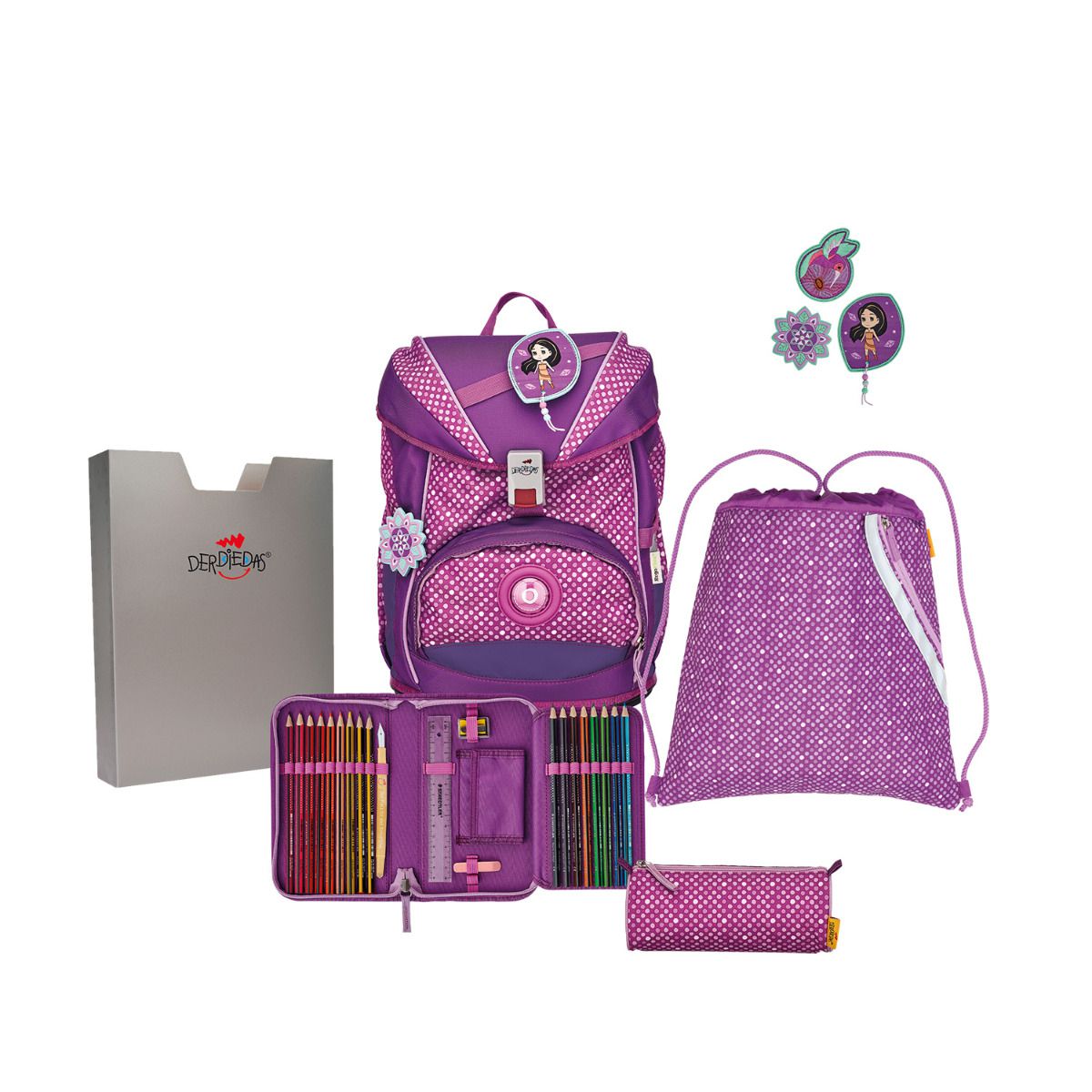 DerDieDas ErgoFlex Tiny Zaino Scuola 5 Pezzi Happy Pixel - Set Completo Con Borsa Sportiva E Astuccio Staedtler