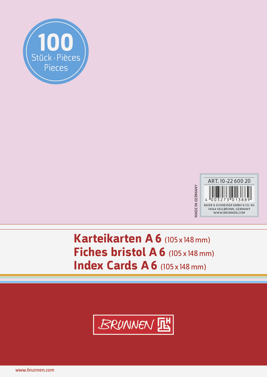 BRUNNEN Karteikarten A8 Dotted, 100 Stück Pro Packung (weiß, Liniert Mit Punktraster)