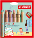 Aquarellfarbstift Stabilo Woody 6St. im Etui Pastellfarben