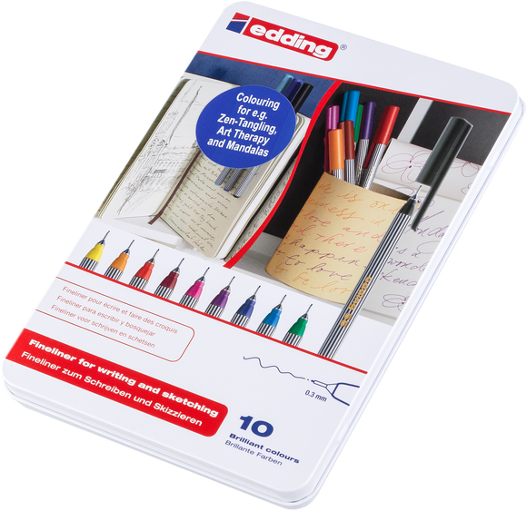 edding 55 Fineliner sortiert 10St Metallbox