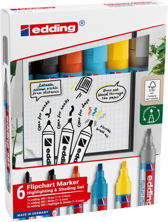 edding Flipchartmarker Set Highlight + Shading 6-teilig