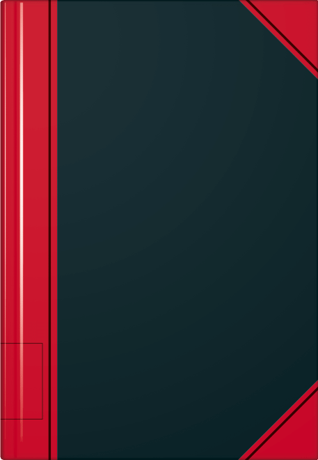 Notizbuch A6 unliniert schwarz mit roten Ecken