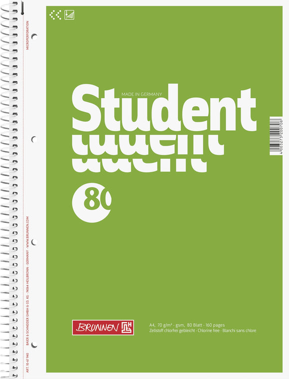 Collegeblock Student A4 unliniert Deckblatt: grün