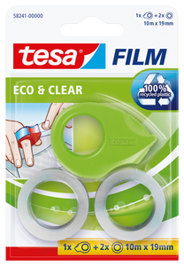 Tesa film Eco & Clear, 2 Rollen + Mini Abroller ecoLogo, 10m x 19mm